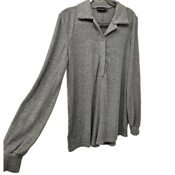 PrettyLittleThing Rib Knit Romper Womens Size 0/XS Long Sleeve Oversized Gray - Picture 4 of 9